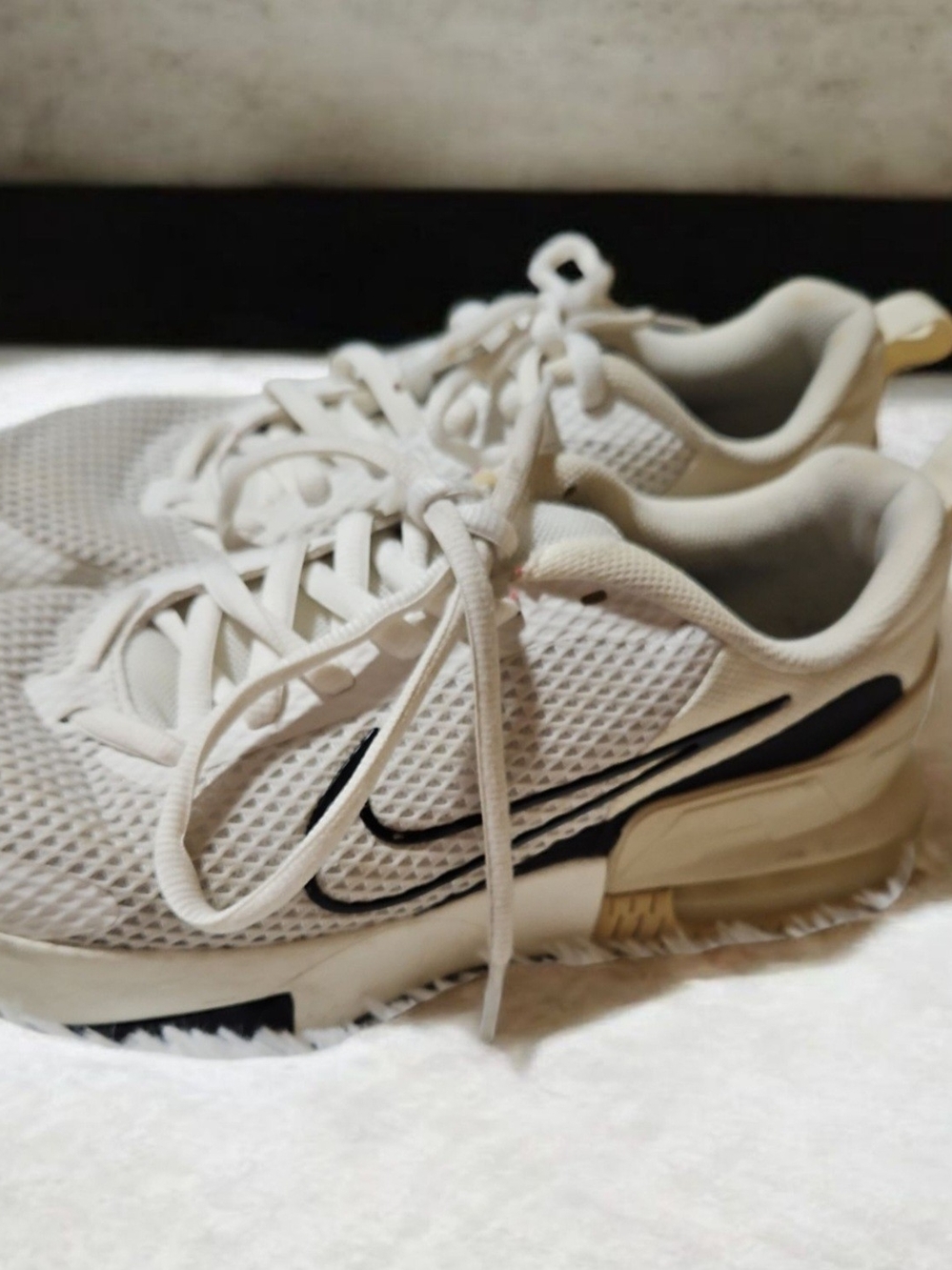 Nike Women's Cream Mesh Sneakers with Black Swoosh